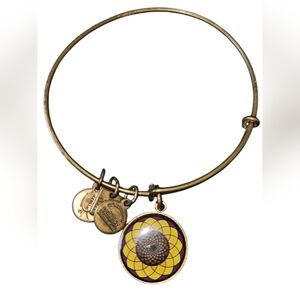 Alex & Ani Gold Epoxy Sunflower Charm Bangle Bracelet